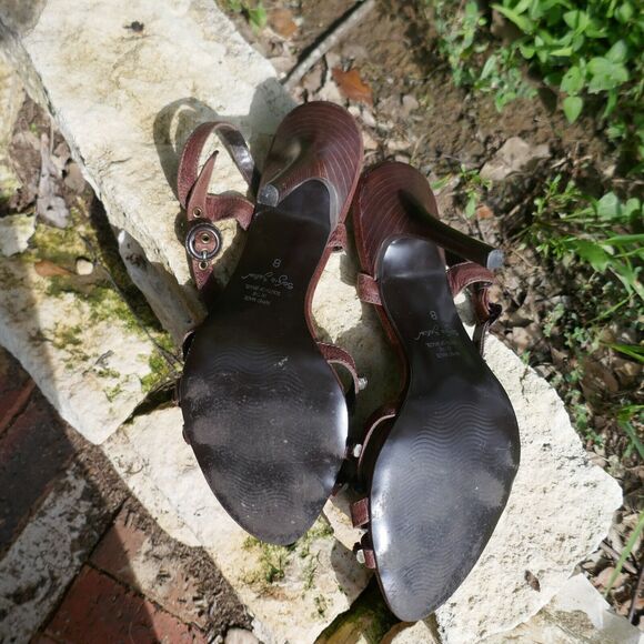 Sergio Zelcer Shoes Spanish Leather High Heeled Strappy Studded Brown Sandals 8 - Picture 10 of 11